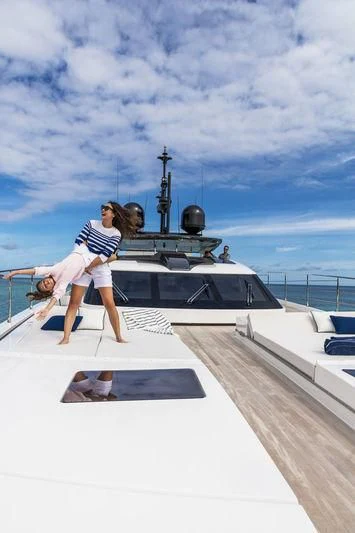 a person on a boat aboard NEVER BLUE Yacht for Sale