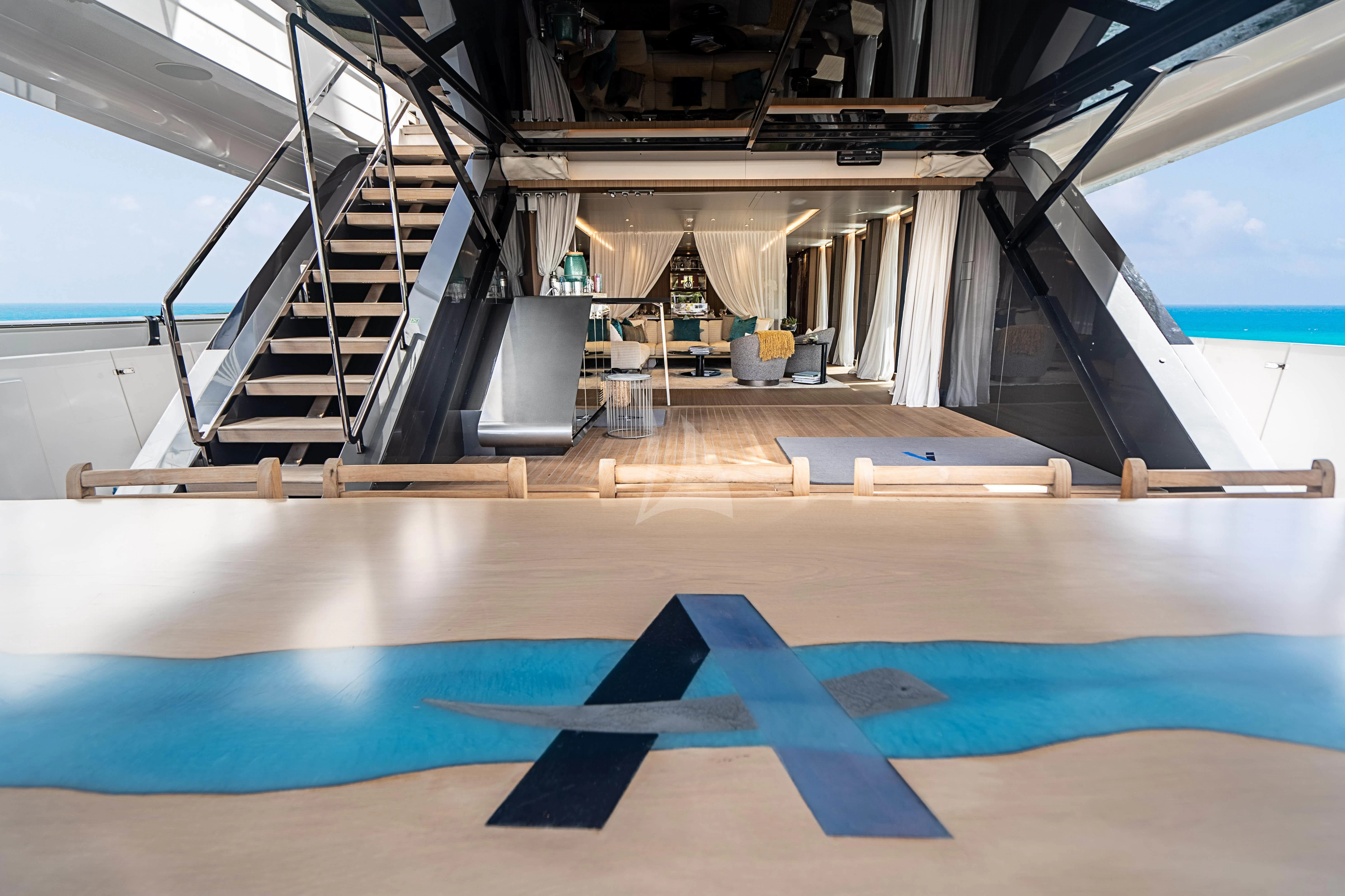 a large indoor swimming pool aboard NEVER BLUE Yacht for Sale