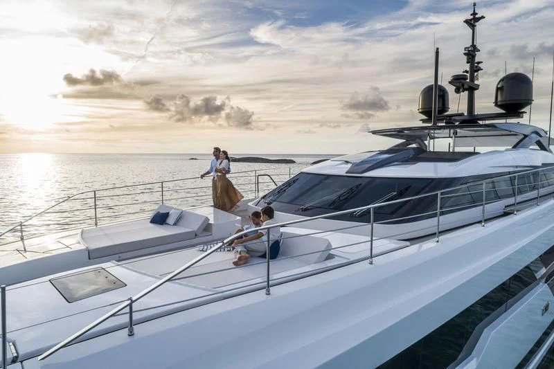 a couple of people on a boat aboard NEVER BLUE Yacht for Sale