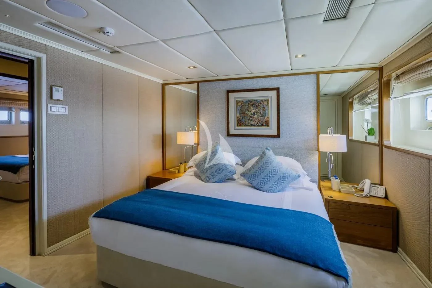 a bed in a room aboard ITOTO Yacht for Charter