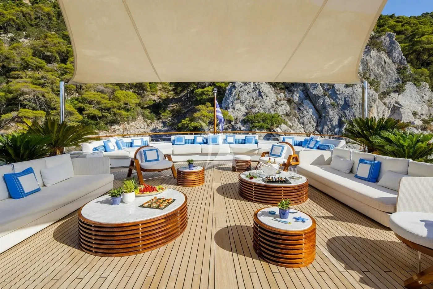 a table with food on it aboard ITOTO Yacht for Charter
