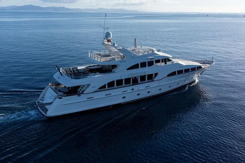 a large ship in the water aboard GALLUS Yacht for Sale