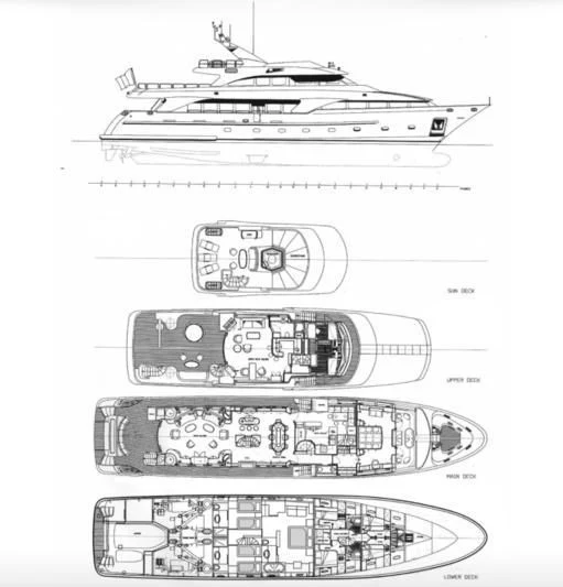 diagram, engineering drawing aboard GALLUS Yacht for Sale
