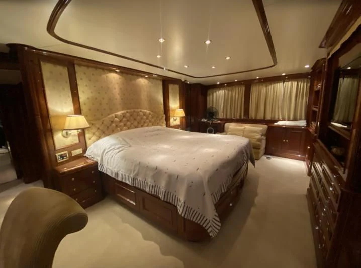 a couple of beds in a hotel room aboard GALLUS Yacht for Sale