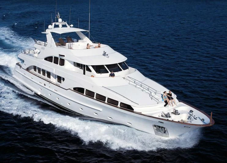 a white yacht on the water aboard GALLUS Yacht for Sale