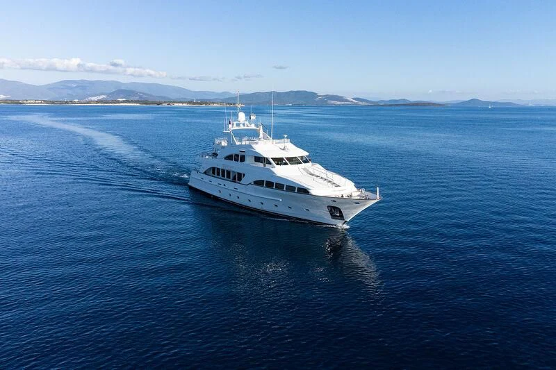 a white boat in the water aboard GALLUS Yacht for Sale
