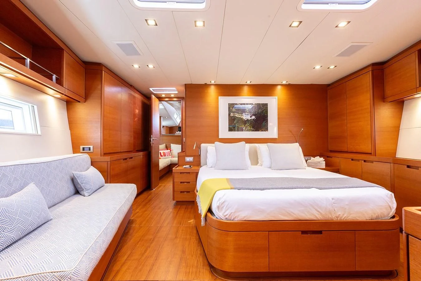 a room with two beds aboard INTO THE SUNSET Yacht for Sale