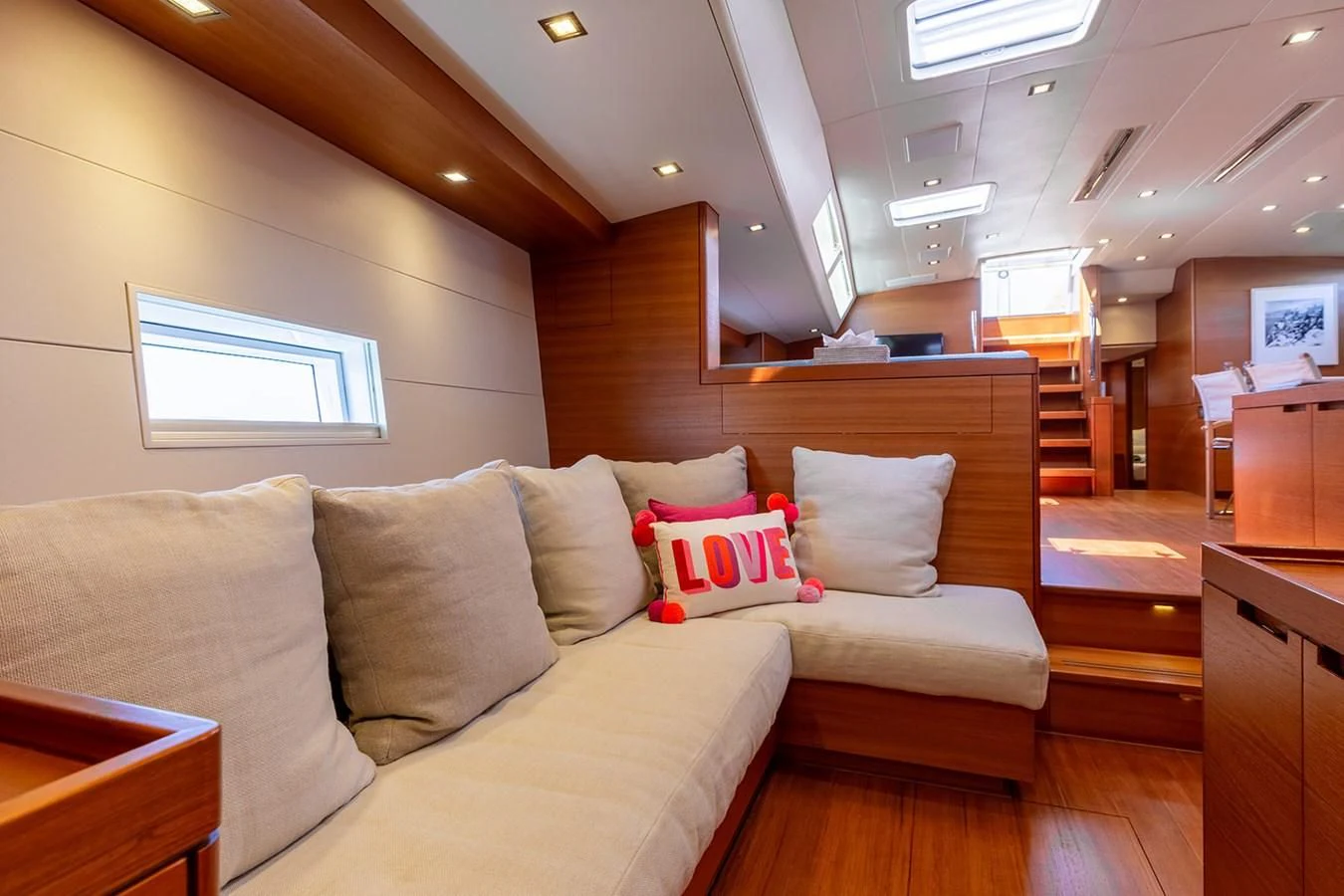 a couch in a room aboard INTO THE SUNSET Yacht for Sale