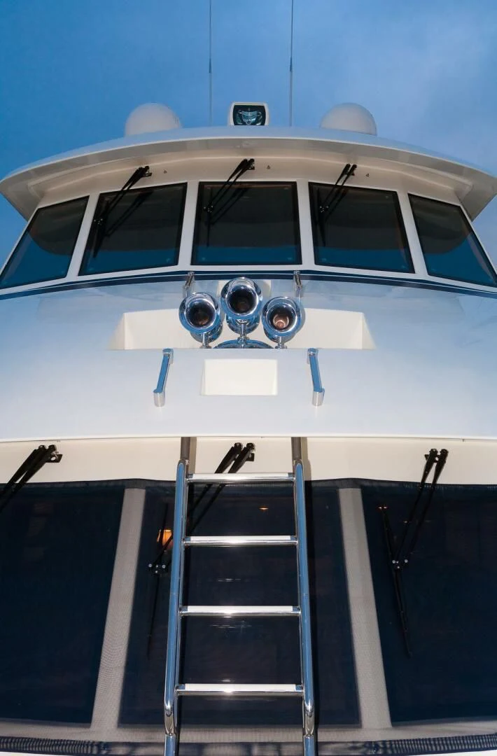 a white and blue boat aboard AL DI LA Yacht for Sale