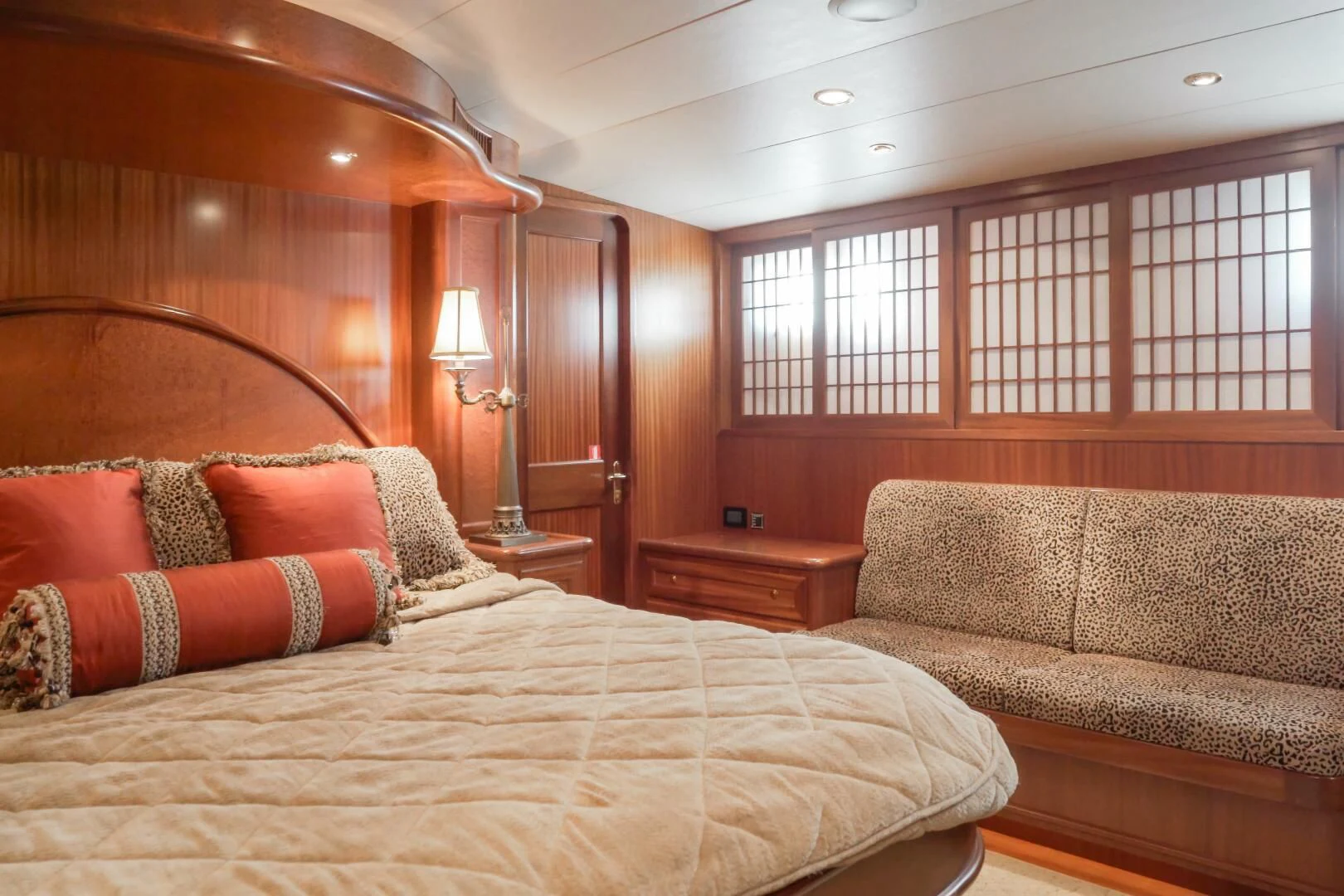 a bed in a room aboard AL DI LA Yacht for Sale