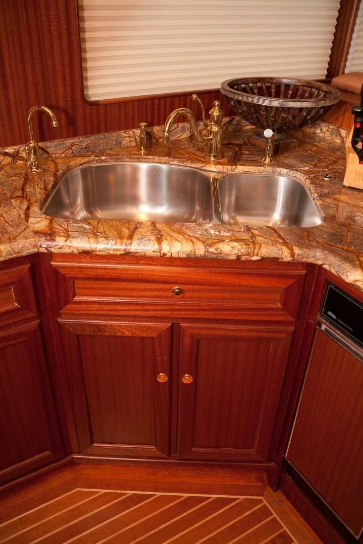a kitchen sink with a bowl on it aboard AL DI LA Yacht for Sale