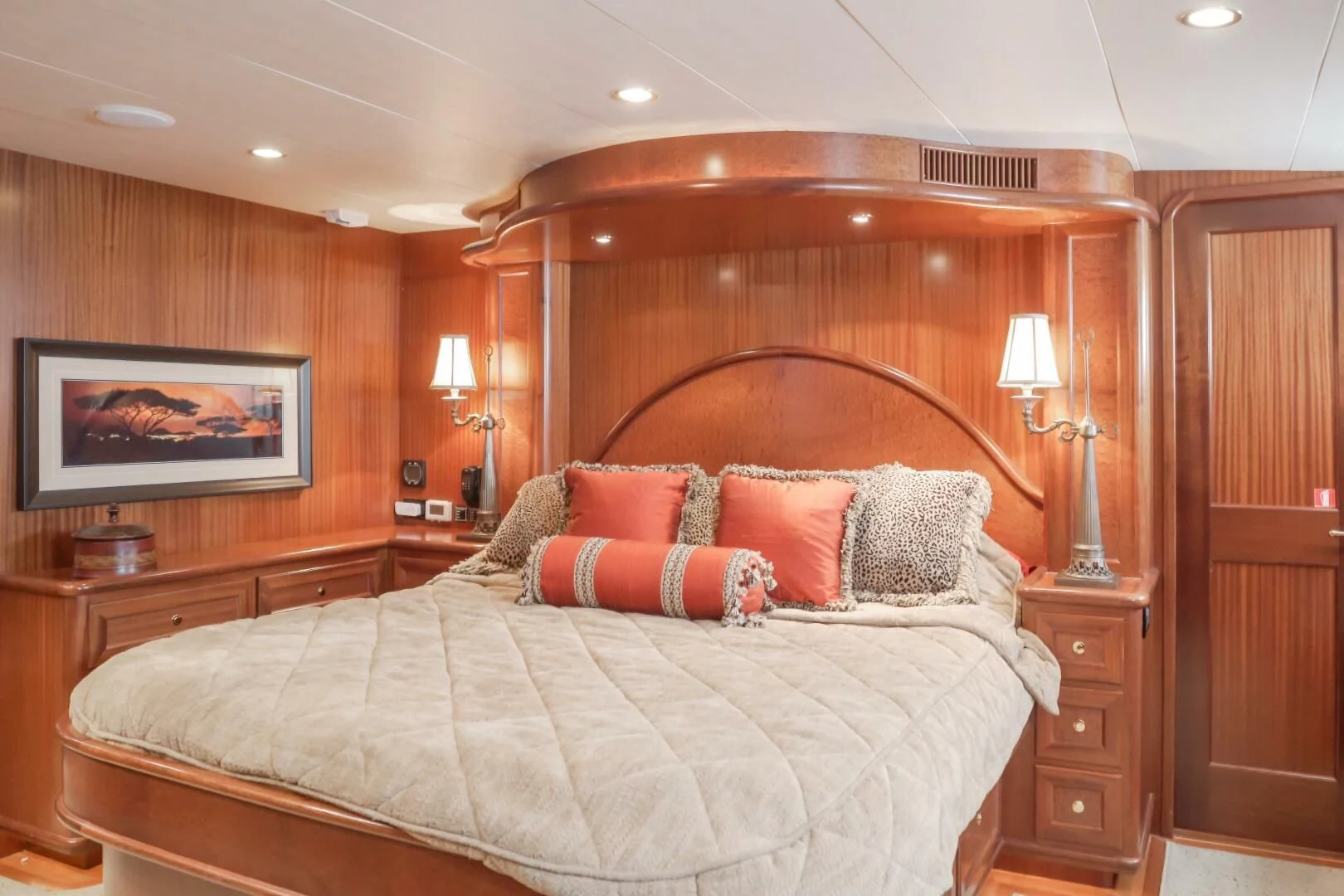a bed with pillows and pillows aboard AL DI LA Yacht for Sale