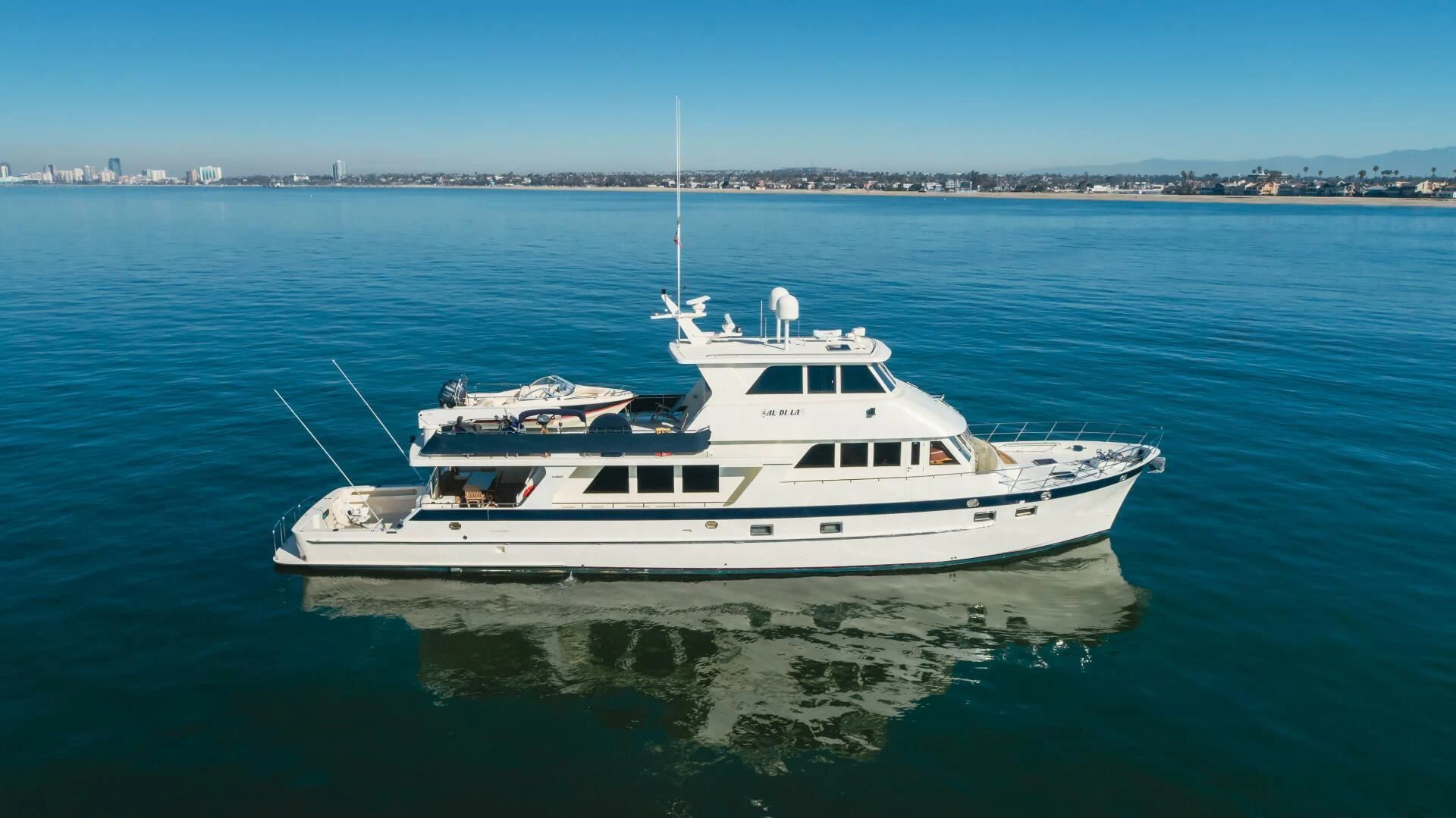 a white boat on the water aboard AL DI LA Yacht for Sale