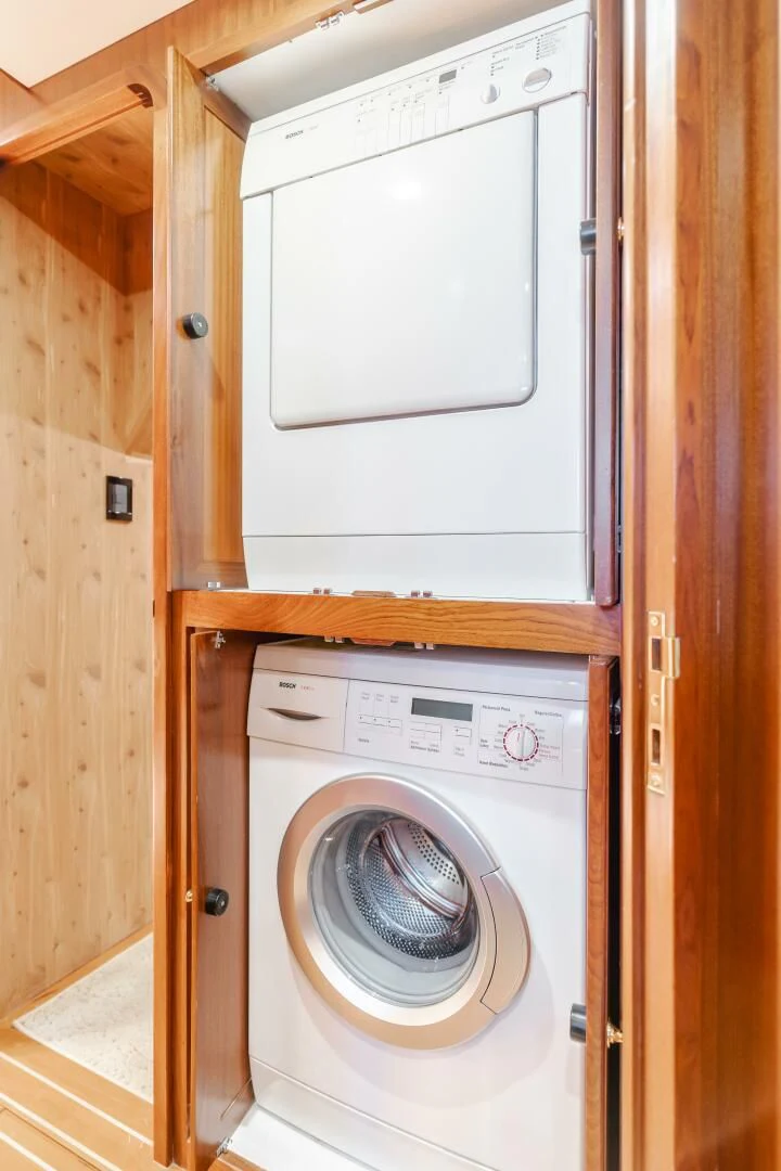 a white washing machine aboard AL DI LA Yacht for Sale