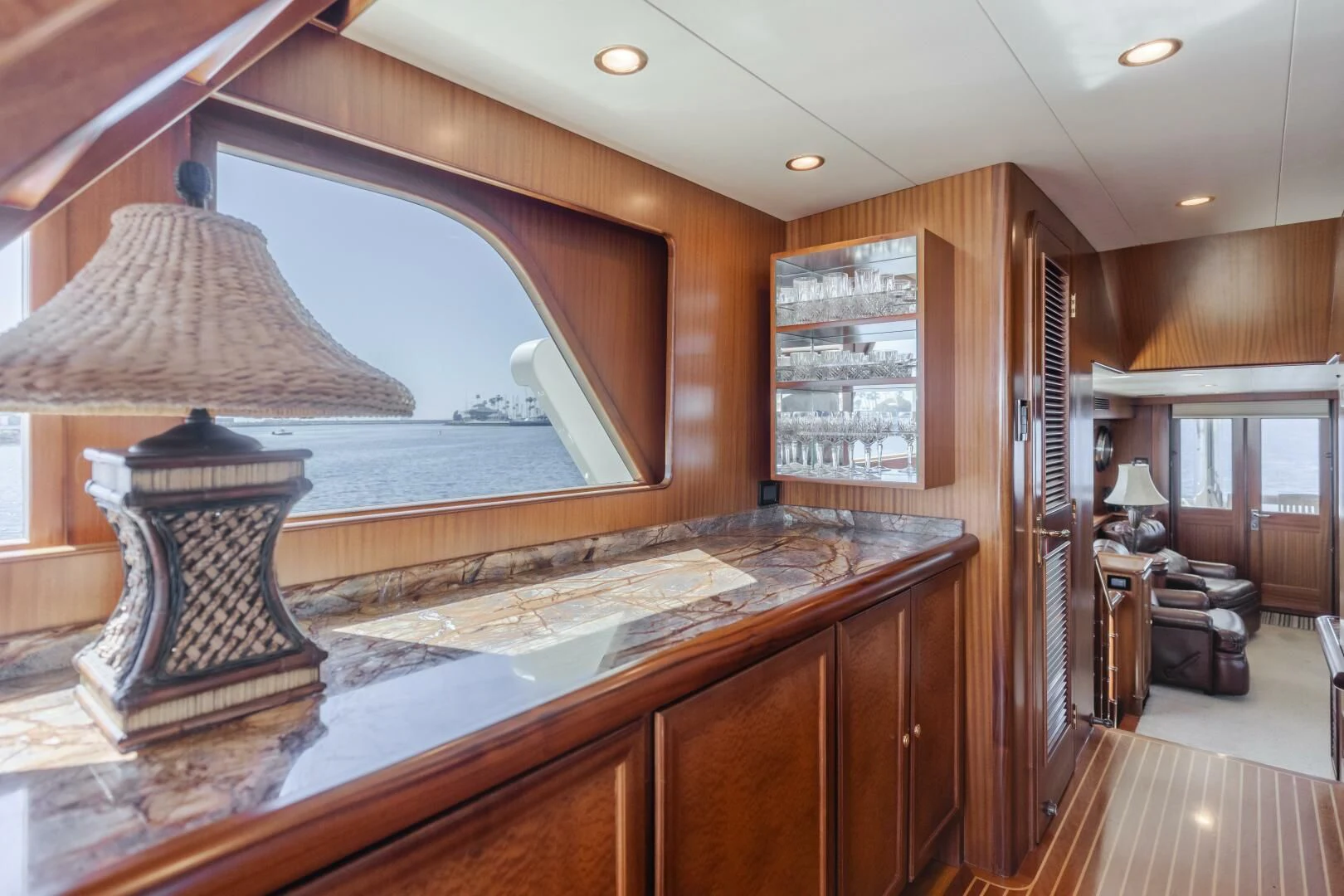 a large room with a large mirror aboard AL DI LA Yacht for Sale