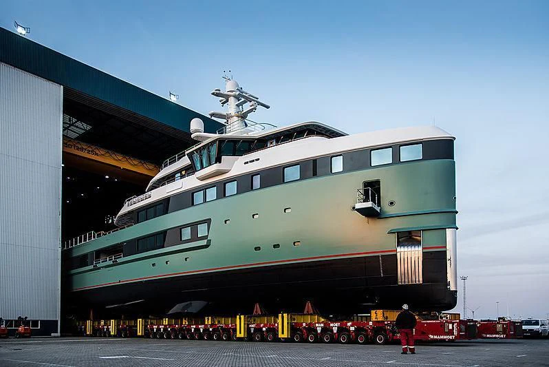 a large ship docked aboard ANAWA Yacht for Sale