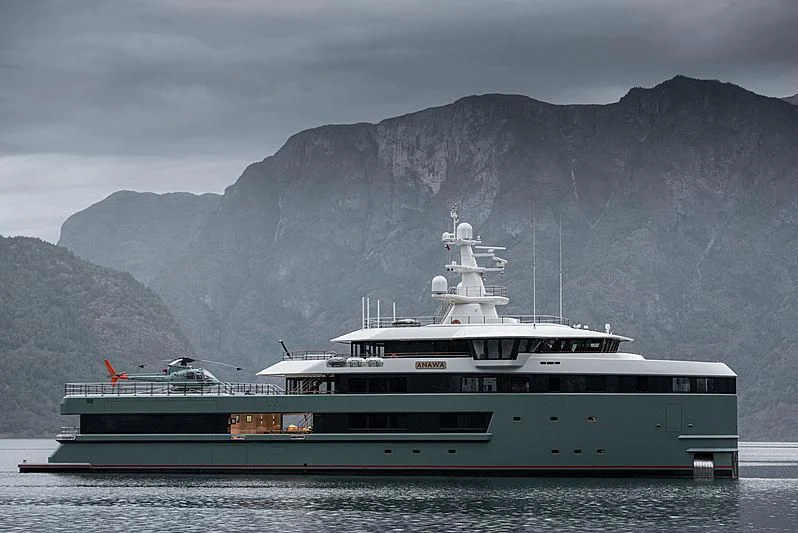 a large ship in the water aboard ANAWA Yacht for Sale