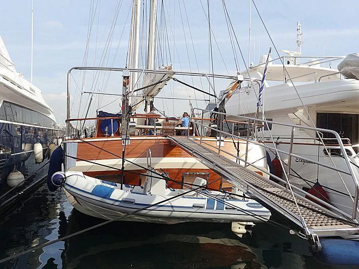 a group of boats are parked in a harbor aboard SCHATZ Yacht for Sale
