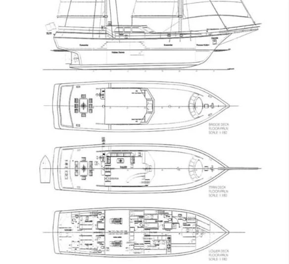 diagram, engineering drawing aboard SCHATZ Yacht for Sale