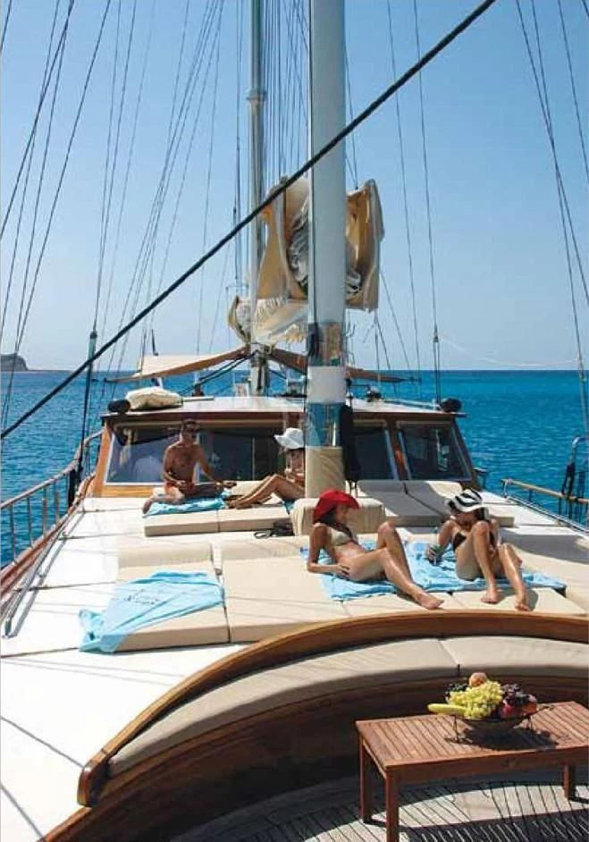 people sitting on a boat aboard SCHATZ Yacht for Sale