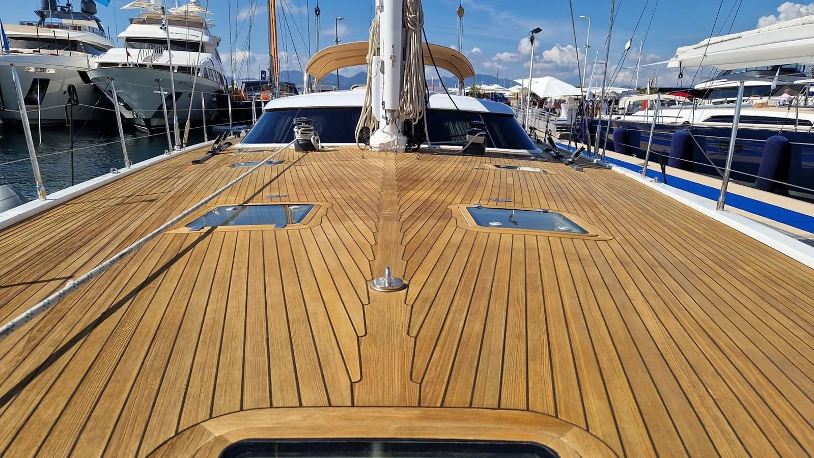 a deck with a deck and boats aboard MEDUSA Yacht for Sale