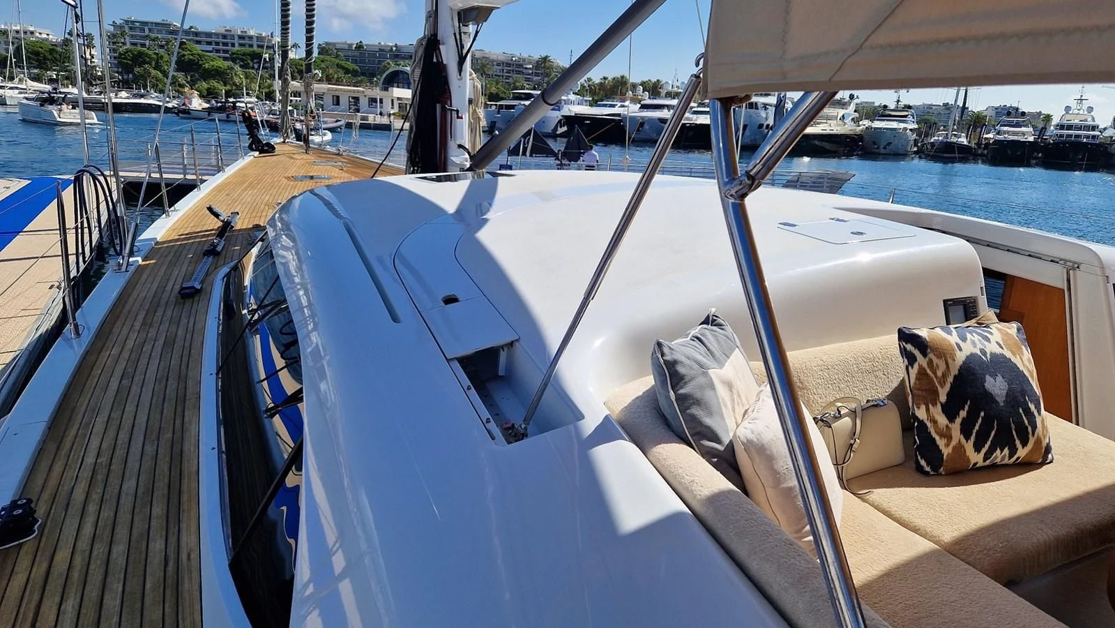 a boat with a cat on the front aboard MEDUSA Yacht for Sale