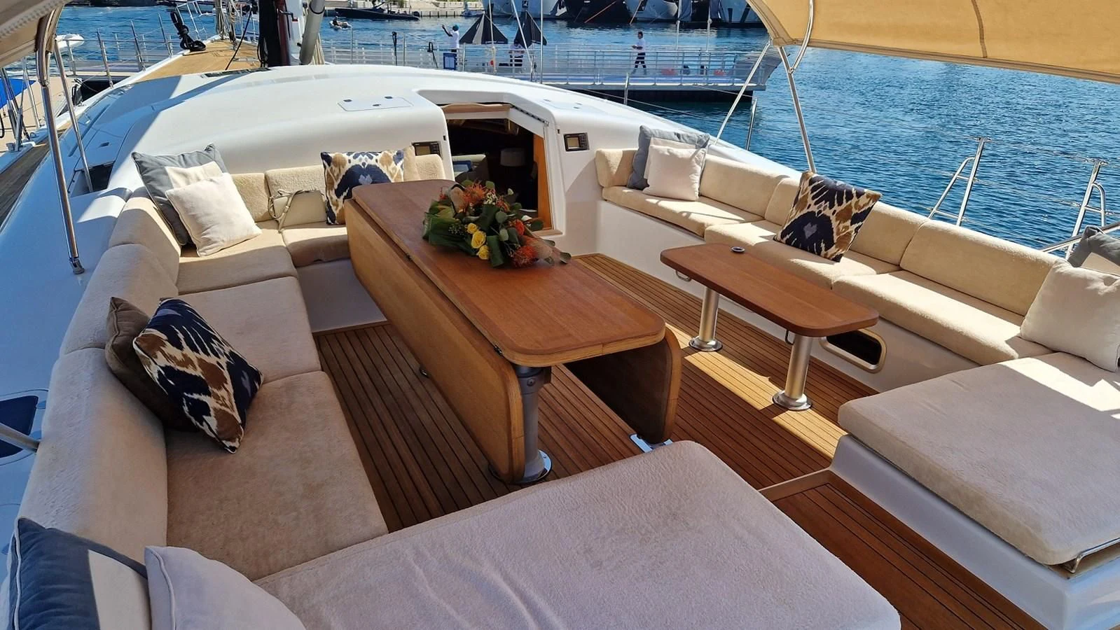 a boat with a table and chairs aboard MEDUSA Yacht for Sale