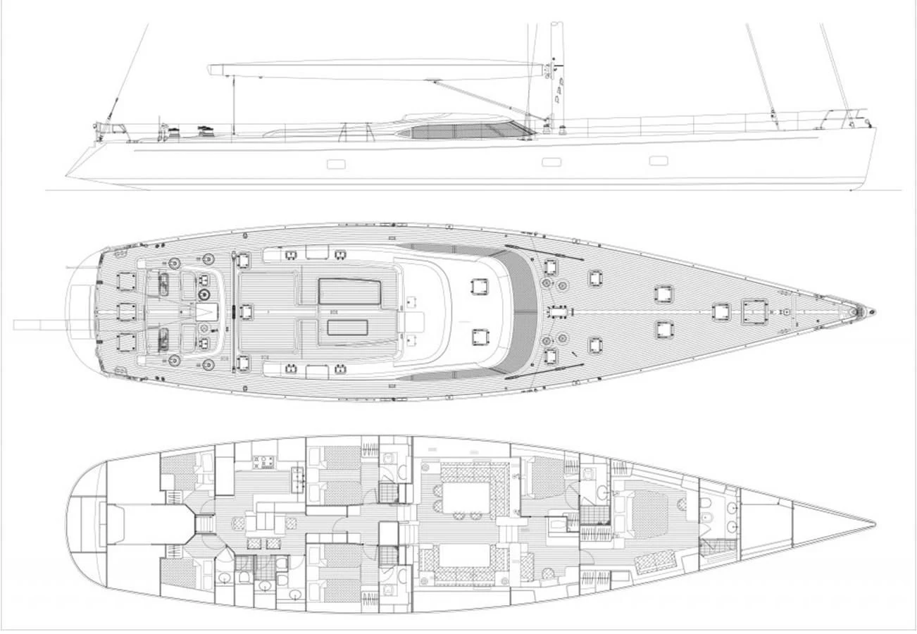 diagram, engineering drawing aboard MEDUSA Yacht for Sale