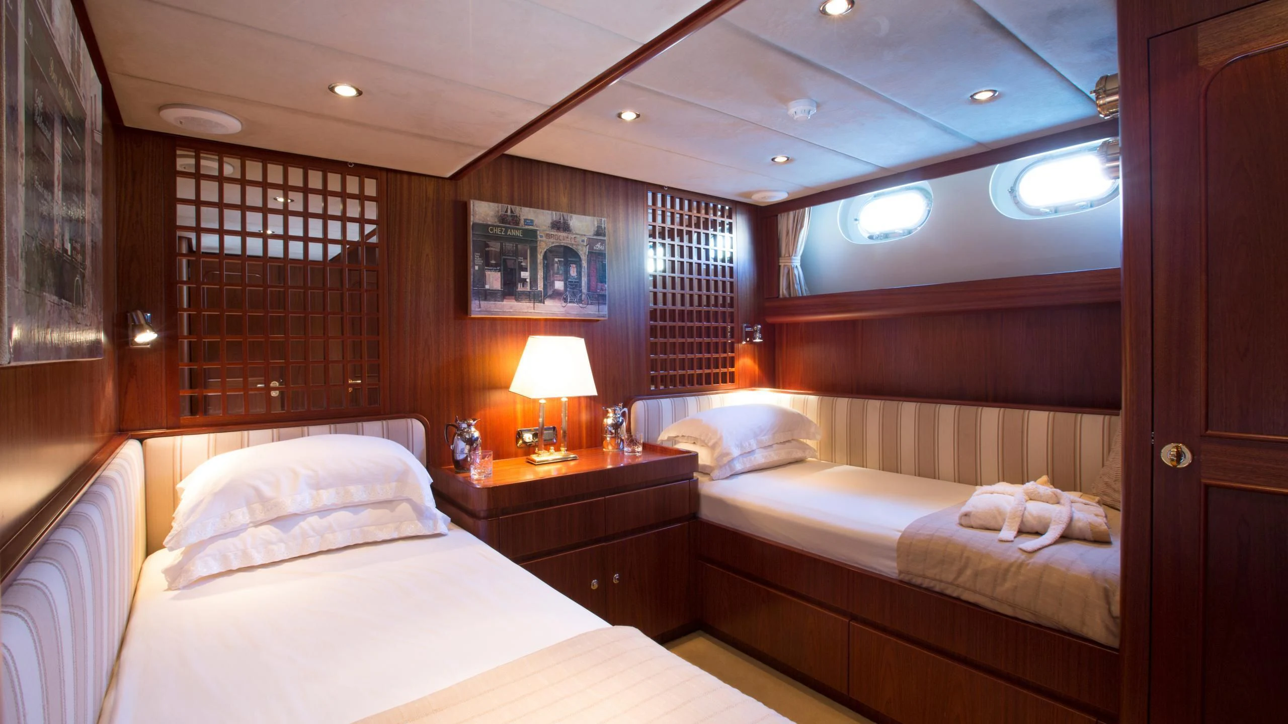 a room with two beds aboard INFATUATION Yacht for Sale