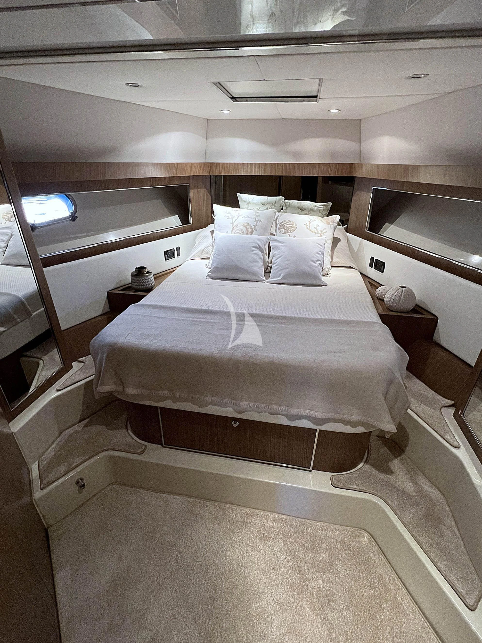 a room with two beds aboard ALTER EGO Yacht for Sale