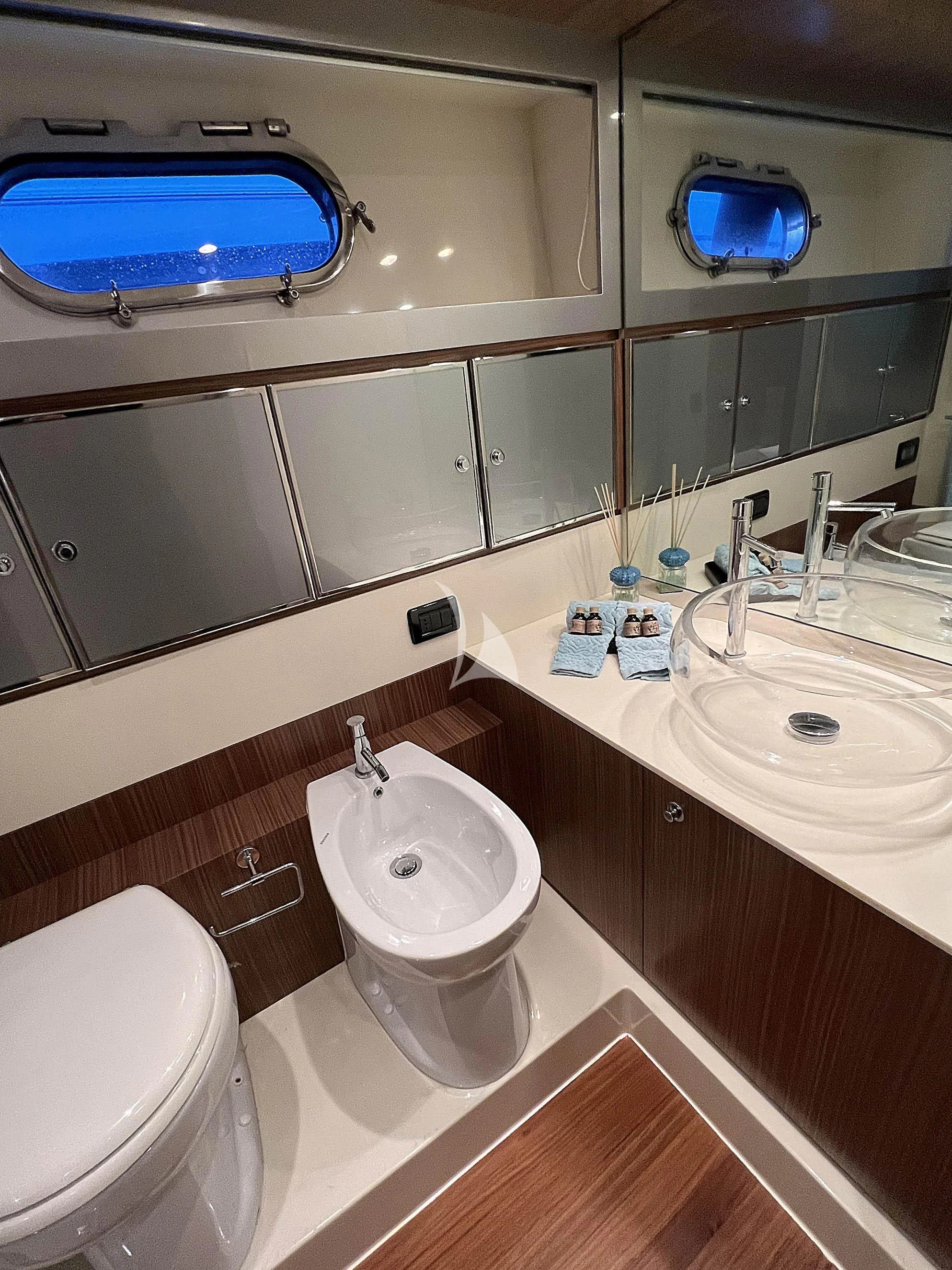 a bathroom with a sink and a toilet aboard ALTER EGO Yacht for Sale