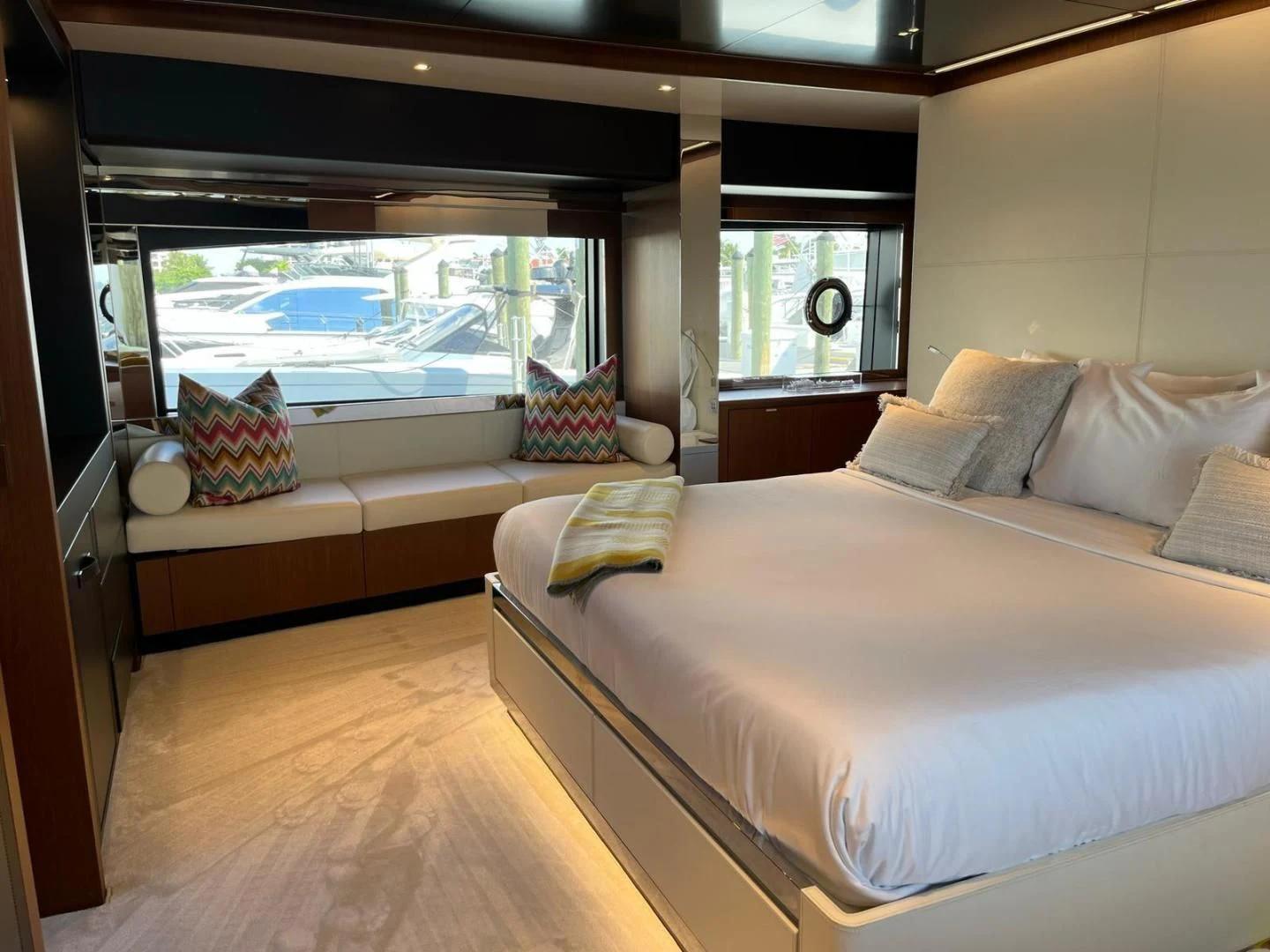 a room with two beds aboard KIYOMIZU Yacht for Sale