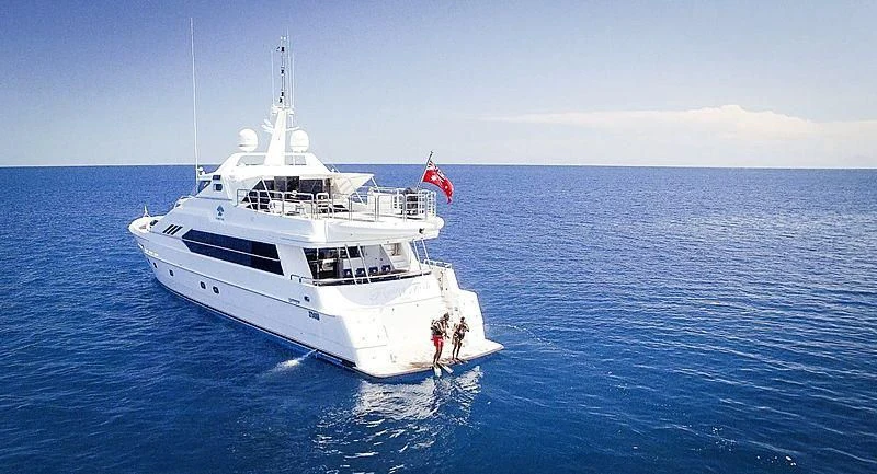 a couple of people on a boat aboard FLYING FISH Yacht for Sale