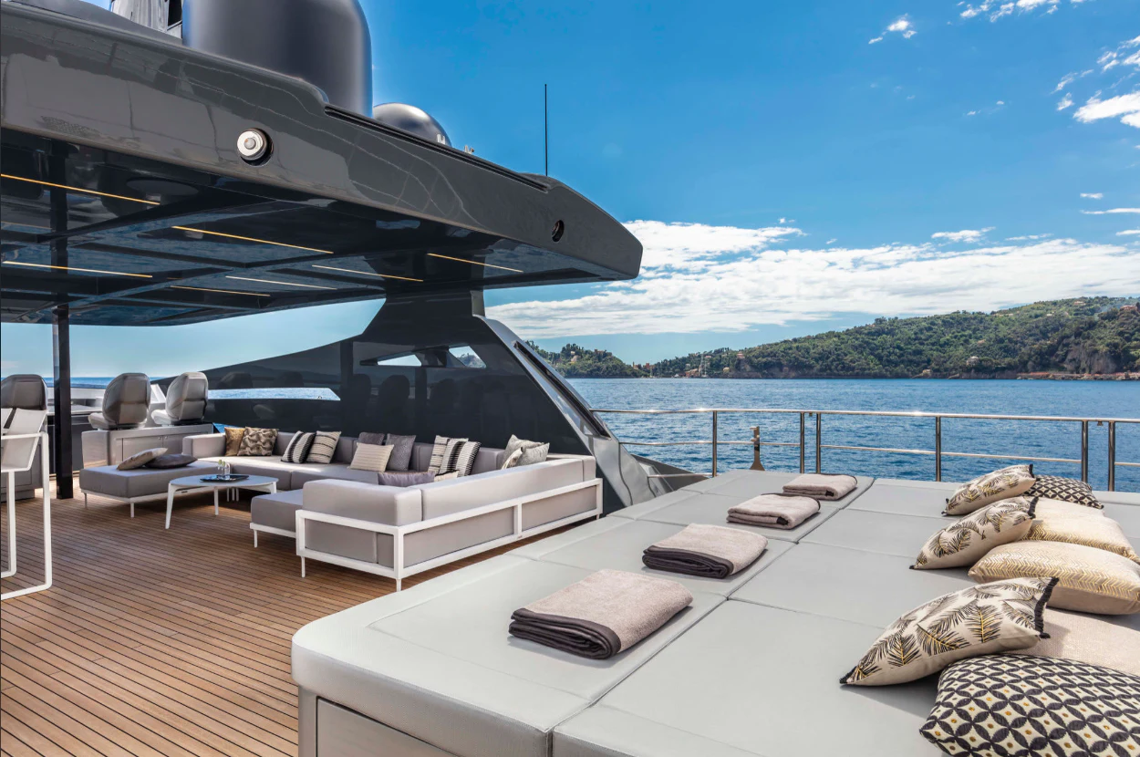 a large boat on a body of water aboard PERSHING 140 Yacht for Sale