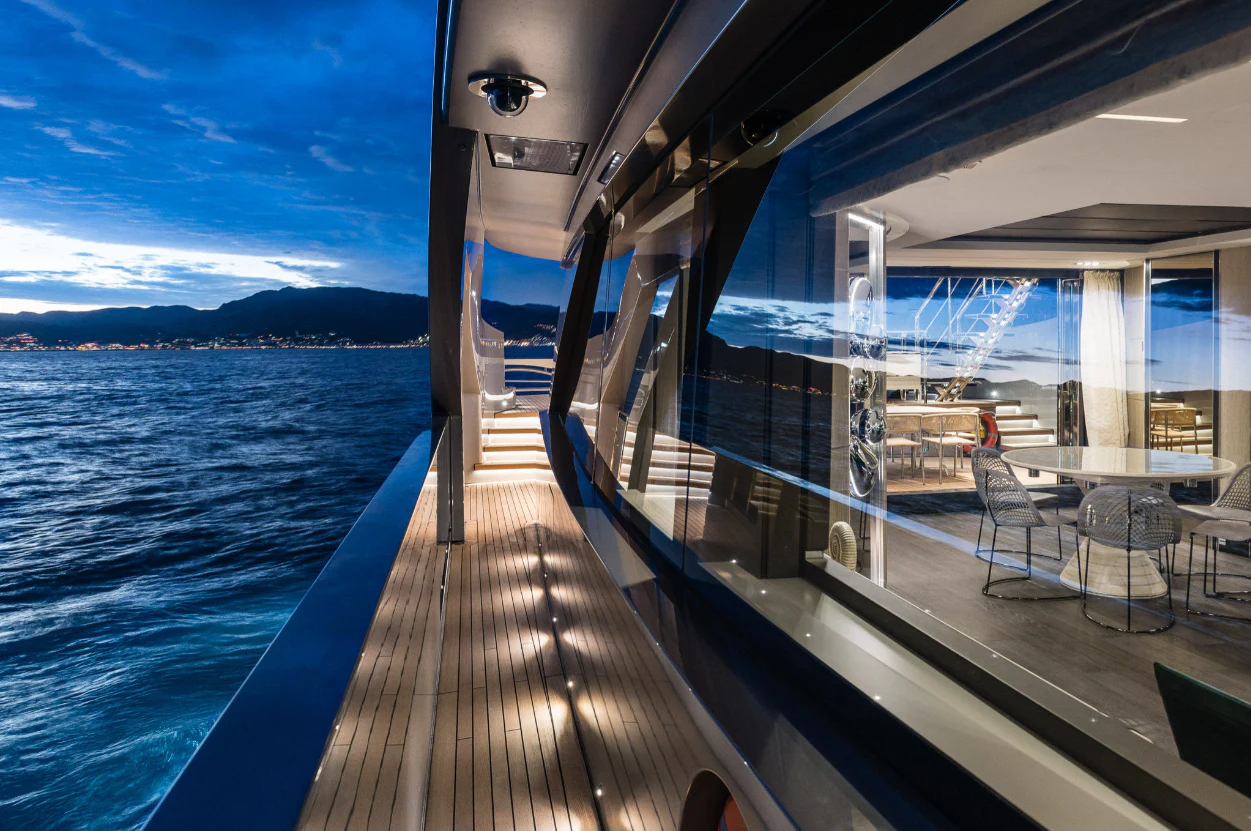 a deck on a boat aboard PERSHING 140 Yacht for Sale