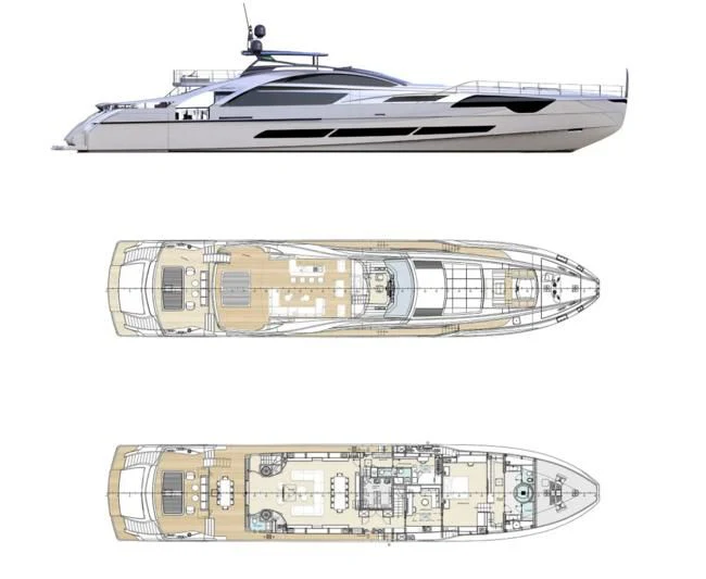 diagram, engineering drawing aboard PERSHING 140 Yacht for Sale