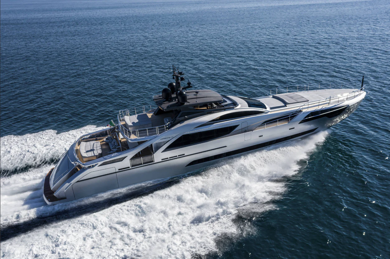 a white yacht on the water aboard PERSHING 140 Yacht for Sale
