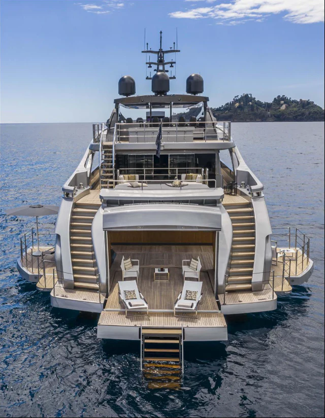 a large ship in the water aboard PERSHING 140 Yacht for Sale