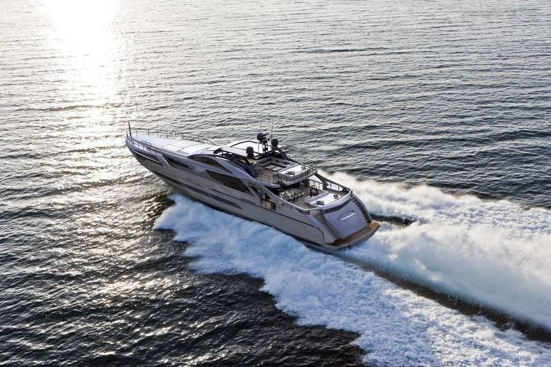a boat driving on the water aboard PERSHING 140 Yacht for Sale