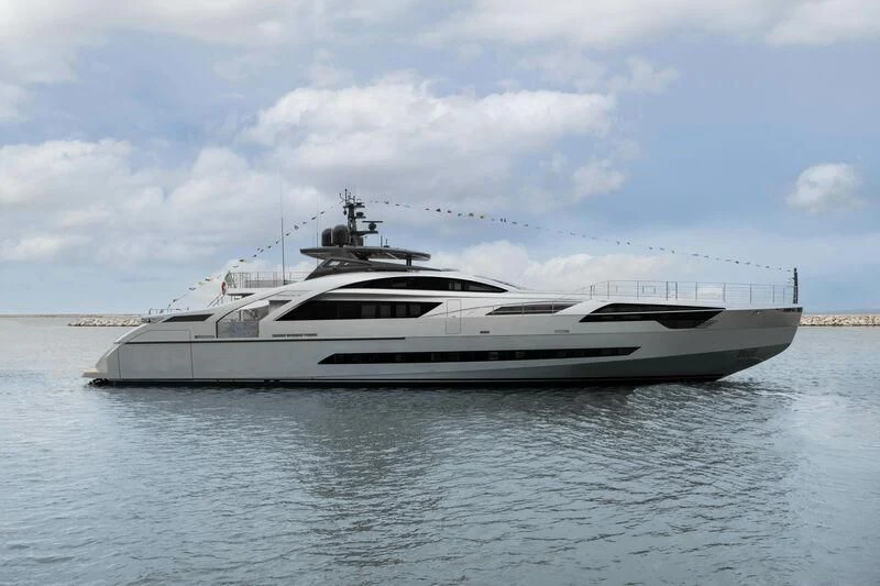 a white yacht in the water aboard PERSHING 140 Yacht for Sale