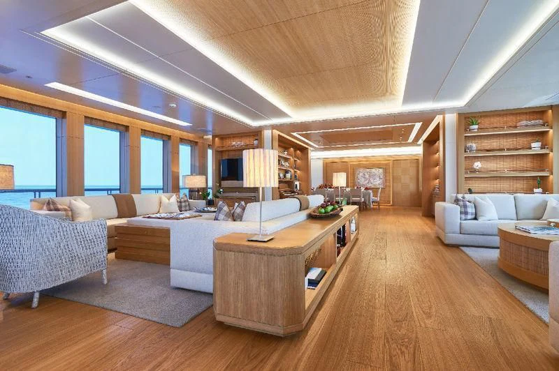 a living room with a large bed aboard DYTAN Yacht for Sale