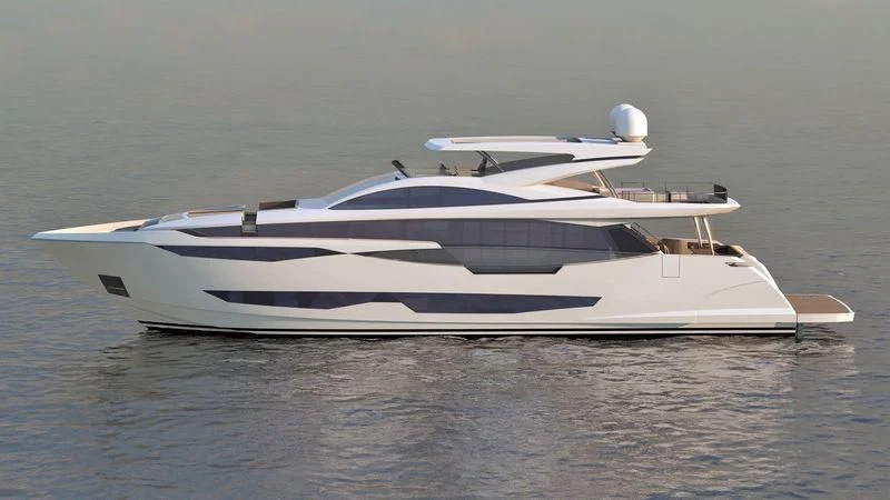 a white yacht in the water aboard AMIRA Yacht for Sale