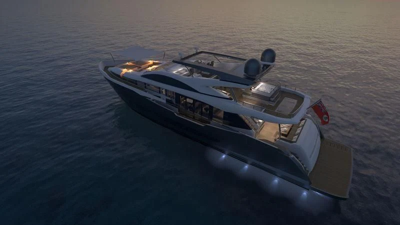 a white and black boat on water aboard AMIRA Yacht for Sale