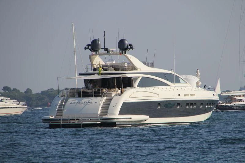 a white boat in the water aboard ANTELOPE III Yacht for Sale