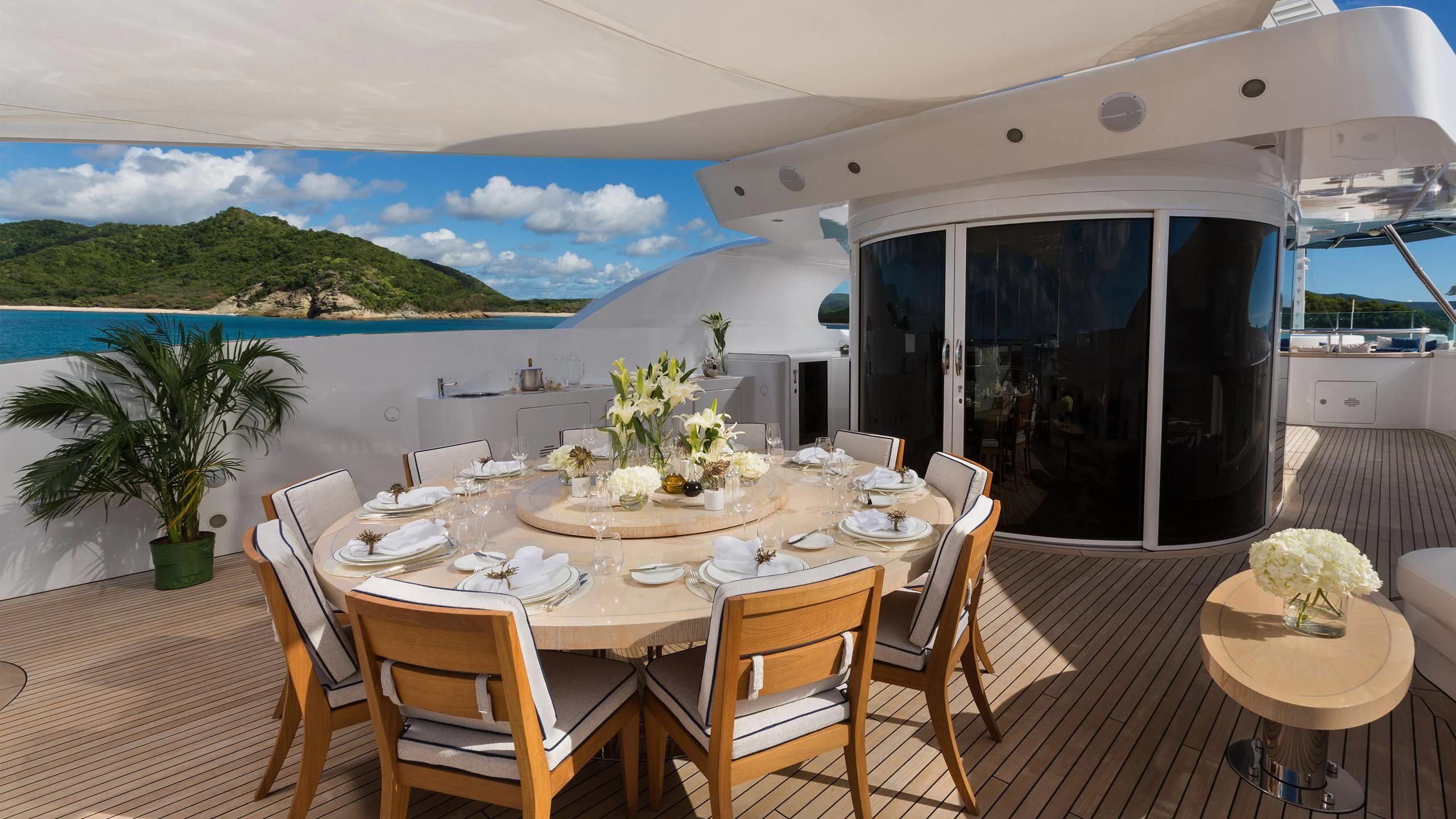 a dining table set for a meal aboard ANDIAMO Yacht for Sale