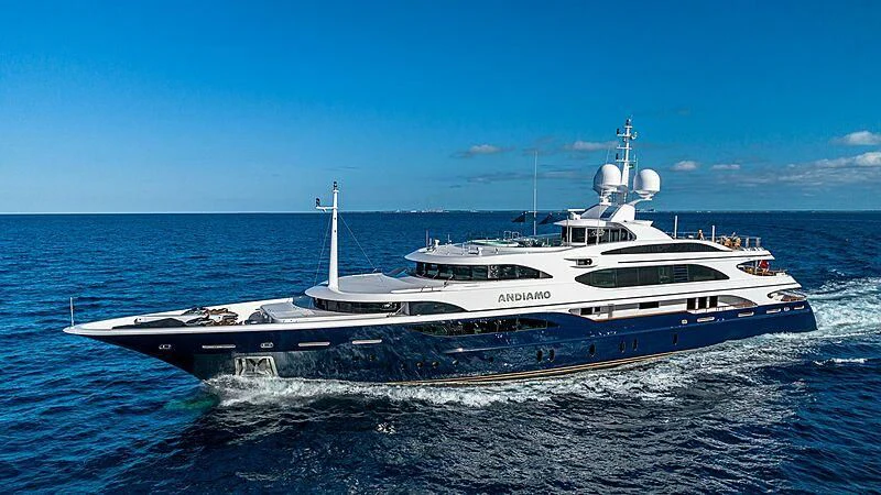 a large ship in the water aboard ANDIAMO Yacht for Sale