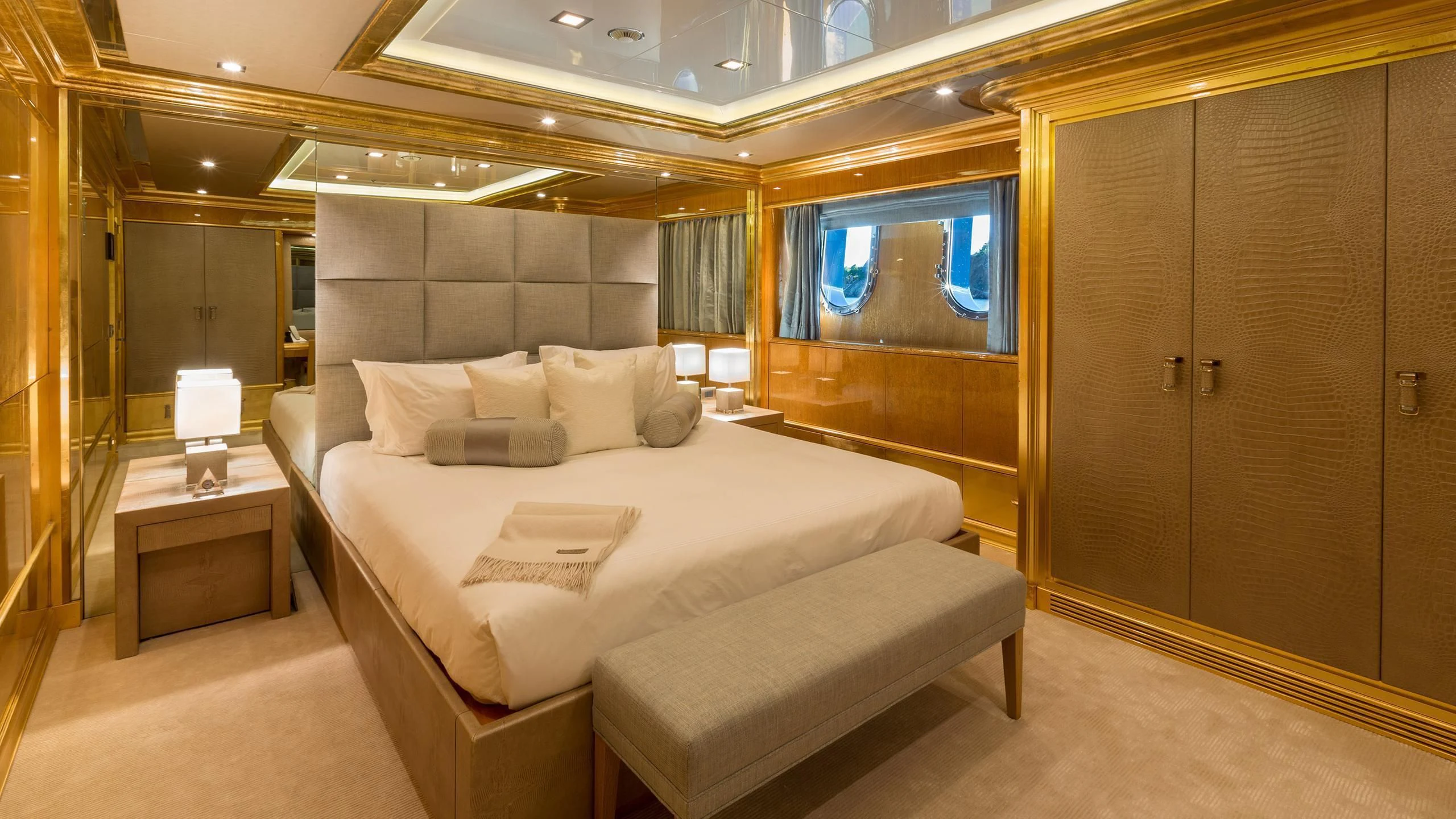 a hotel room with a bed aboard ANDIAMO Yacht for Sale