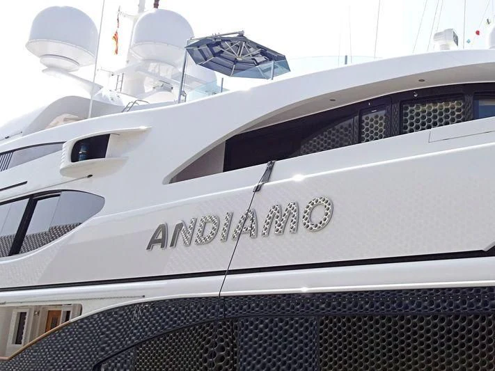 a close-up of a white yacht aboard ANDIAMO Yacht for Sale