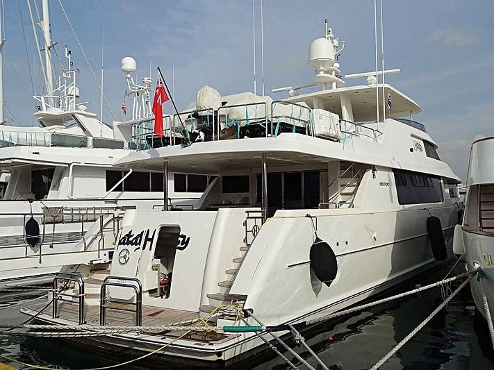 a boat docked at a pier aboard HATATY Yacht for Sale