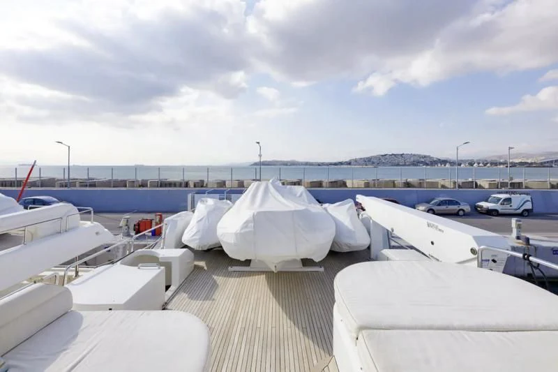 a deck with a group of boats on it aboard HATATY Yacht for Sale